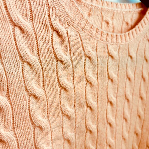 Vineyard Vines 100% Pale Coral Cashmere Cable Knit Sweater Womens M Crewneck EUC - Picture 6 of 6